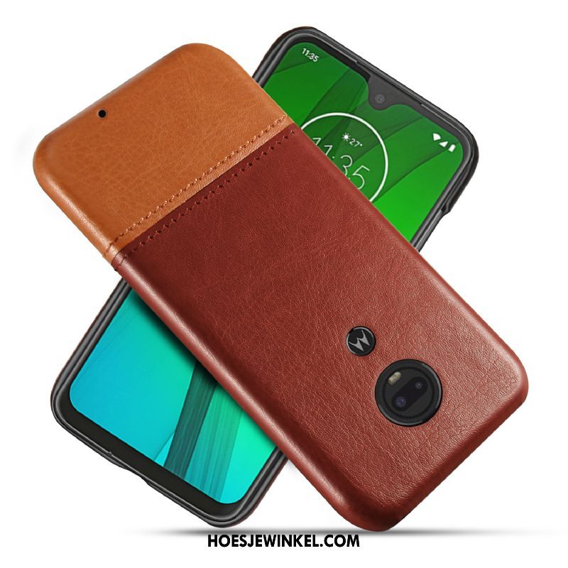 Moto G7 Plus Hoesje Bescherming Leer Kwaliteit, Moto G7 Plus Hoesje Bedrijf Zwart