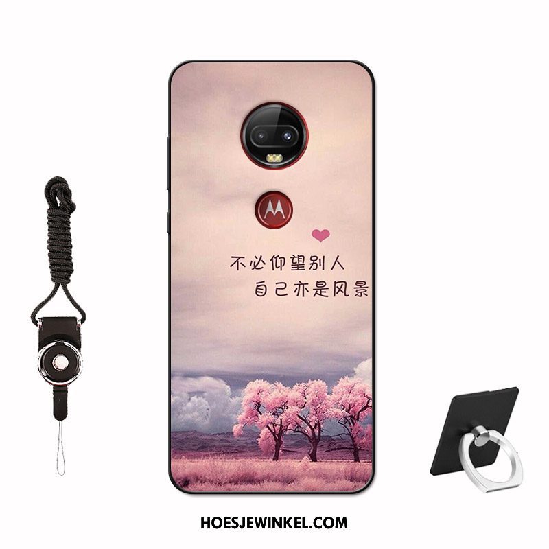 Moto G7 Plus Hoesje Siliconen Roze Geschilderd, Moto G7 Plus Hoesje Hemming Hoes