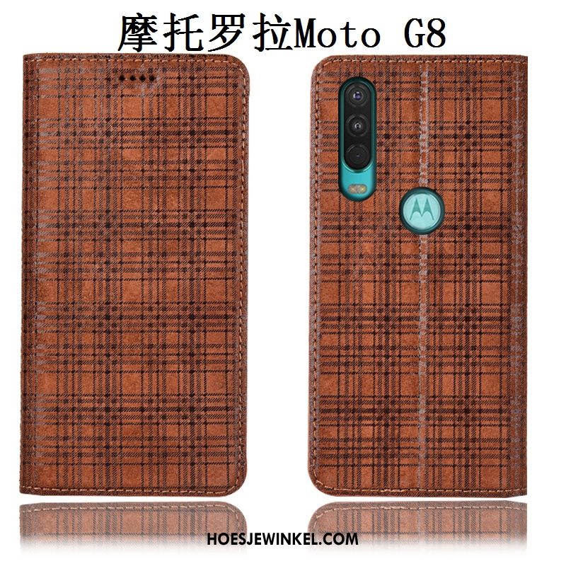 Moto G8 Hoesje Hoes Echt Leer Fluweel, Moto G8 Hoesje Grijs Bescherming