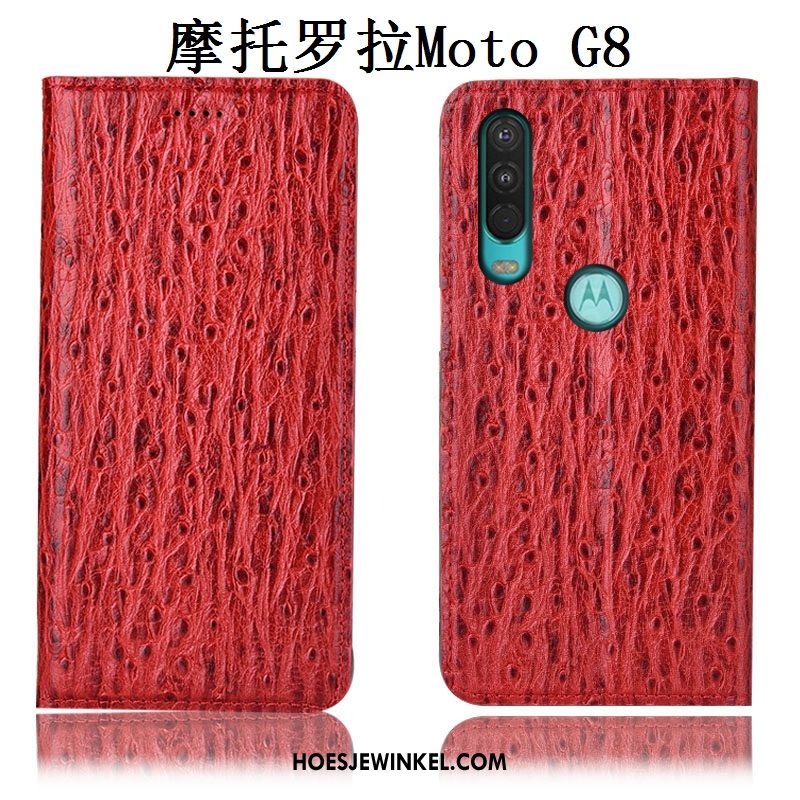 Moto G8 Hoesje Mobiele Telefoon Anti-fall Hoes, Moto G8 Hoesje Vogel Echt Leer