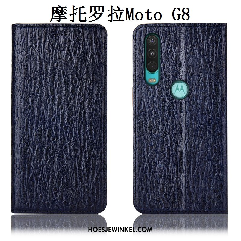 Moto G8 Hoesje Mobiele Telefoon Anti-fall Hoes, Moto G8 Hoesje Vogel Echt Leer