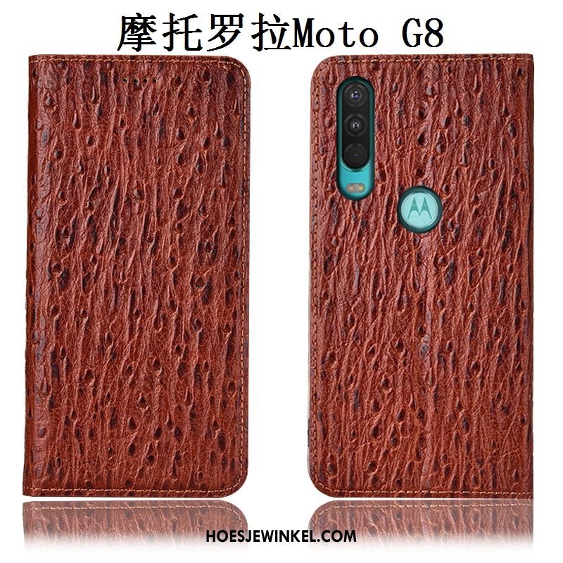 Moto G8 Hoesje Mobiele Telefoon Anti-fall Hoes, Moto G8 Hoesje Vogel Echt Leer