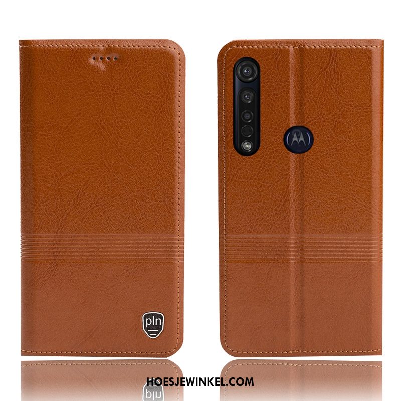 Moto G8 Plus Hoesje Anti-fall Echt Leer Hoes, Moto G8 Plus Hoesje Rood Folio