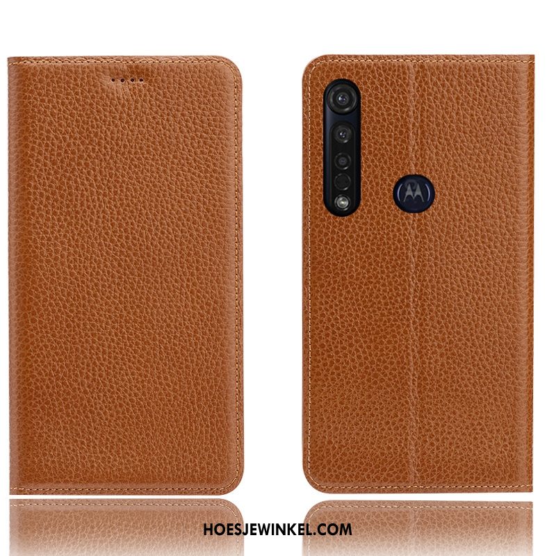 Moto G8 Plus Hoesje Anti-fall Folio Blauw, Moto G8 Plus Hoesje Echt Leer Mobiele Telefoon