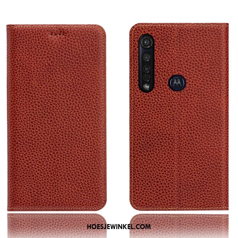 Moto G8 Plus Hoesje Anti-fall Folio Blauw, Moto G8 Plus Hoesje Echt Leer Mobiele Telefoon