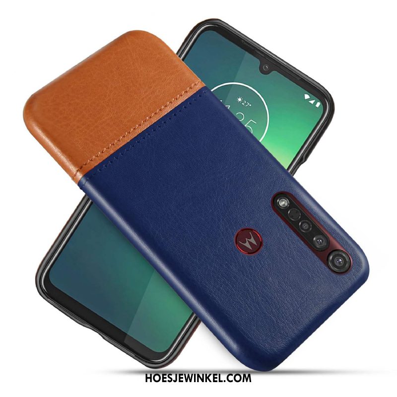 Moto G8 Plus Hoesje Bedrijf Hoes Scheppend, Moto G8 Plus Hoesje Leren Etui Twee Kleuren