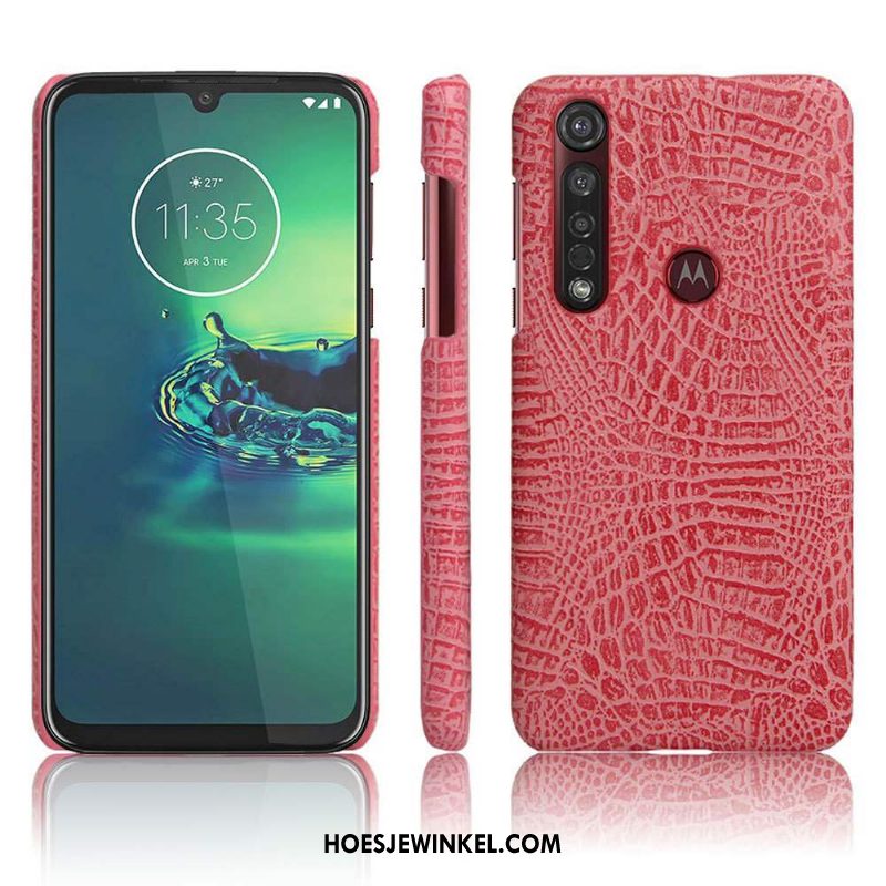 Moto G8 Plus Hoesje Dun Bescherming Leer, Moto G8 Plus Hoesje Zwart Schrobben