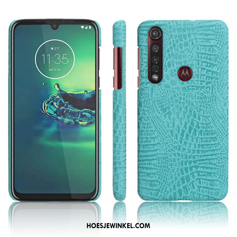 Moto G8 Plus Hoesje Dun Bescherming Leer, Moto G8 Plus Hoesje Zwart Schrobben