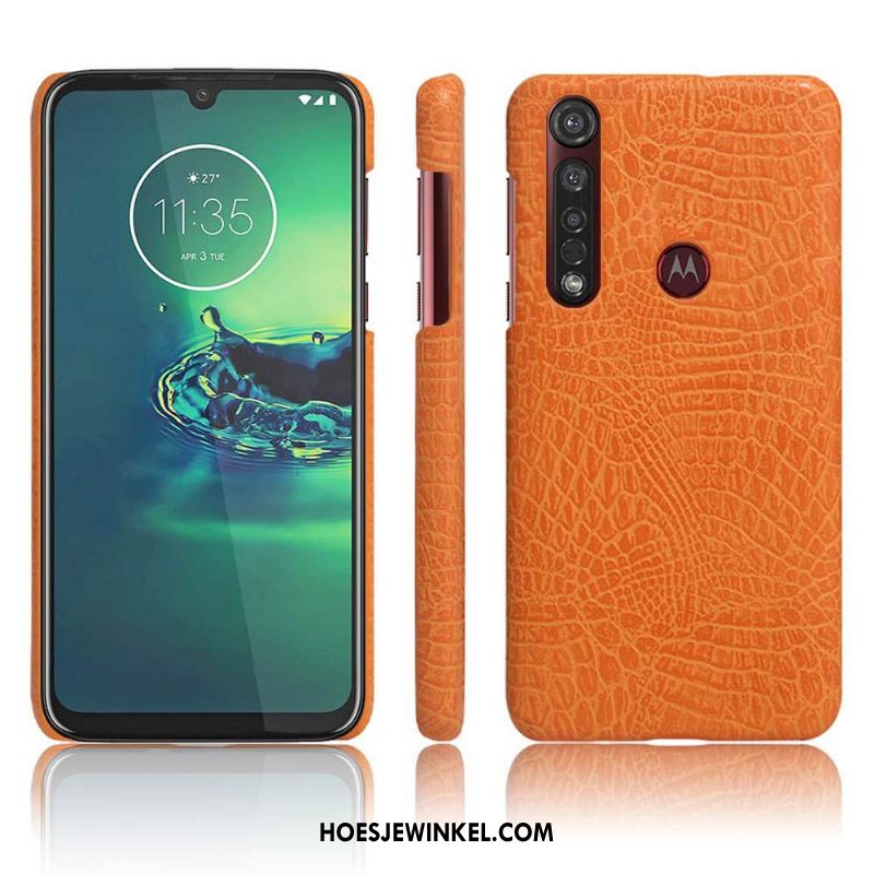 Moto G8 Plus Hoesje Dun Bescherming Leer, Moto G8 Plus Hoesje Zwart Schrobben