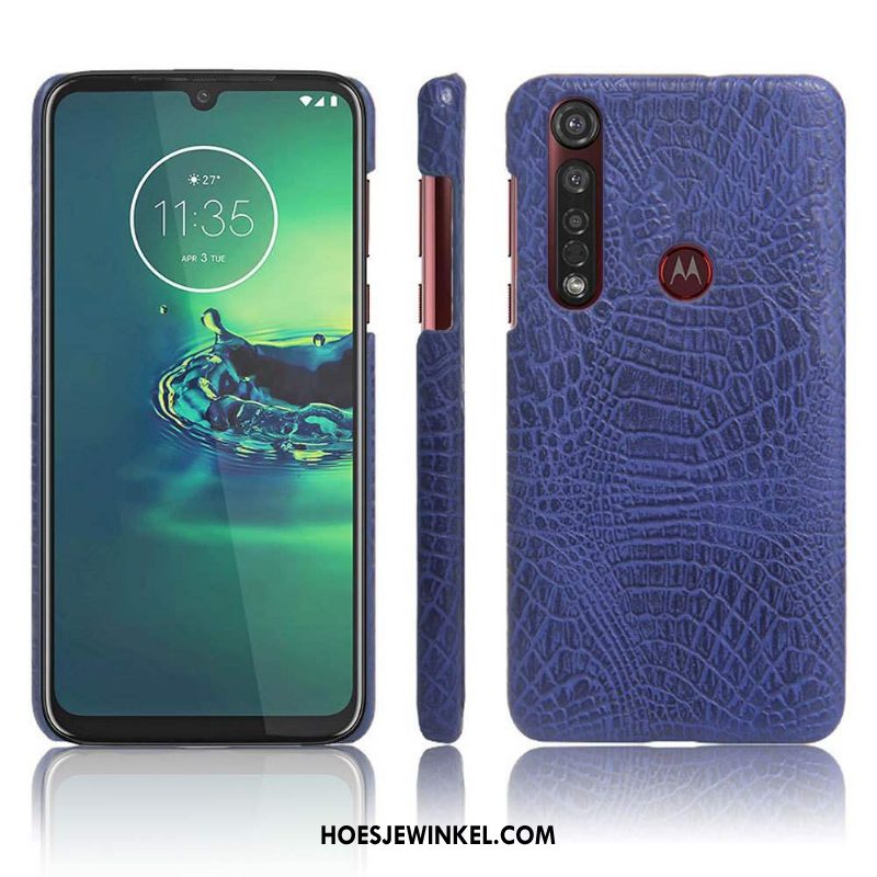 Moto G8 Plus Hoesje Dun Bescherming Leer, Moto G8 Plus Hoesje Zwart Schrobben