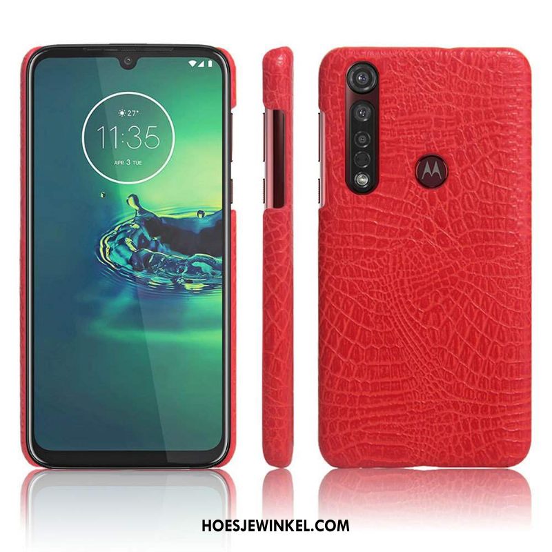 Moto G8 Plus Hoesje Dun Bescherming Leer, Moto G8 Plus Hoesje Zwart Schrobben