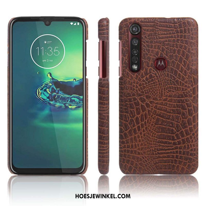 Moto G8 Plus Hoesje Dun Bescherming Leer, Moto G8 Plus Hoesje Zwart Schrobben