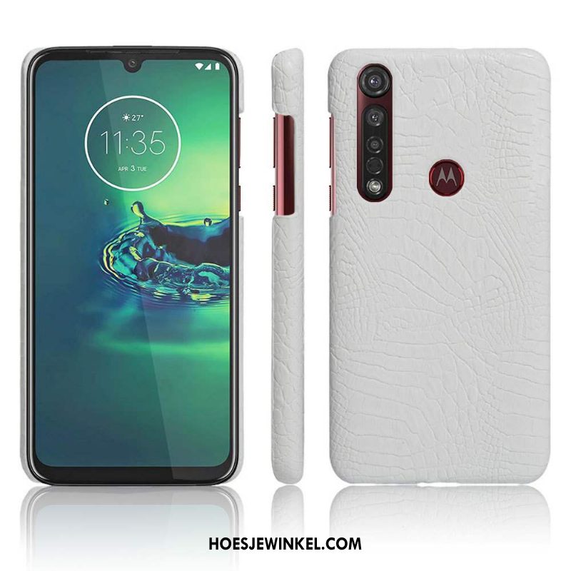 Moto G8 Plus Hoesje Dun Bescherming Leer, Moto G8 Plus Hoesje Zwart Schrobben