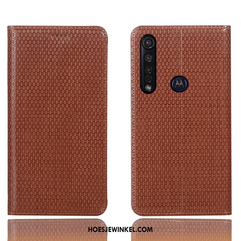 Moto G8 Plus Hoesje Hoes Leren Etui Folio, Moto G8 Plus Hoesje Mobiele Telefoon Anti-fall Braun