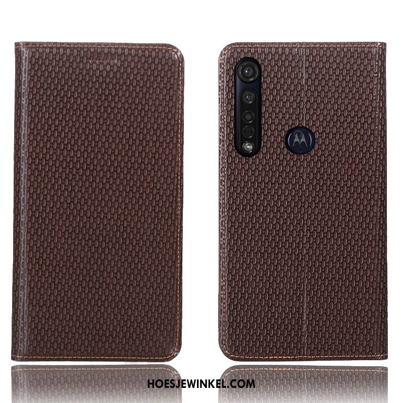 Moto G8 Plus Hoesje Hoes Leren Etui Folio, Moto G8 Plus Hoesje Mobiele Telefoon Anti-fall Braun