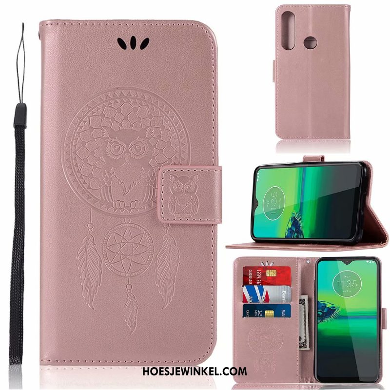 Moto G8 Plus Hoesje Patroon Hoes Roze, Moto G8 Plus Hoesje Leren Etui Bescherming