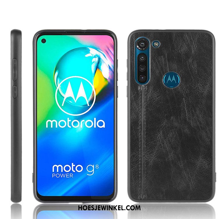 Moto G8 Power Hoesje Leer Hard Bescherming, Moto G8 Power Hoesje Zwart Mobiele Telefoon