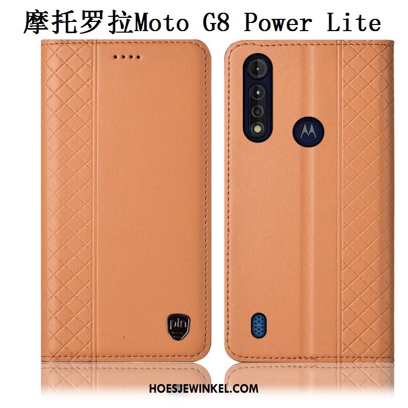 Moto G8 Power Lite Hoesje All Inclusive Hoes Bruin, Moto G8 Power Lite Hoesje Bescherming Echt Leer