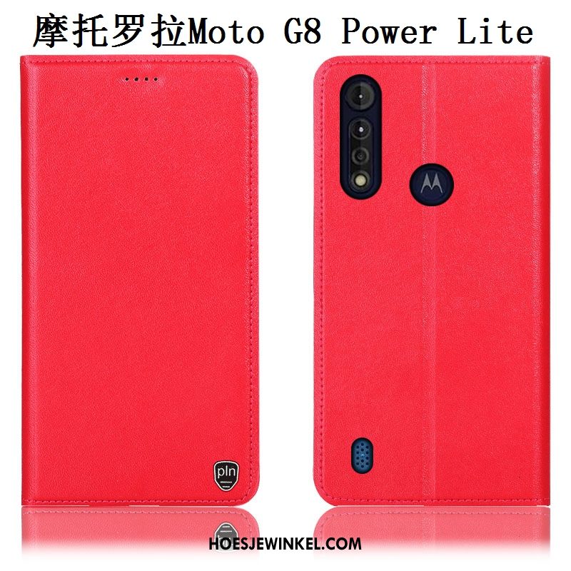 Moto G8 Power Lite Hoesje Anti-fall Echt Leer Folio, Moto G8 Power Lite Hoesje Mobiele Telefoon Bescherming