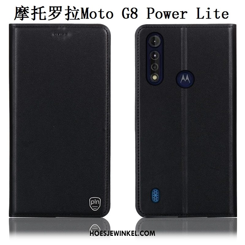 Moto G8 Power Lite Hoesje Anti-fall Echt Leer Folio, Moto G8 Power Lite Hoesje Mobiele Telefoon Bescherming