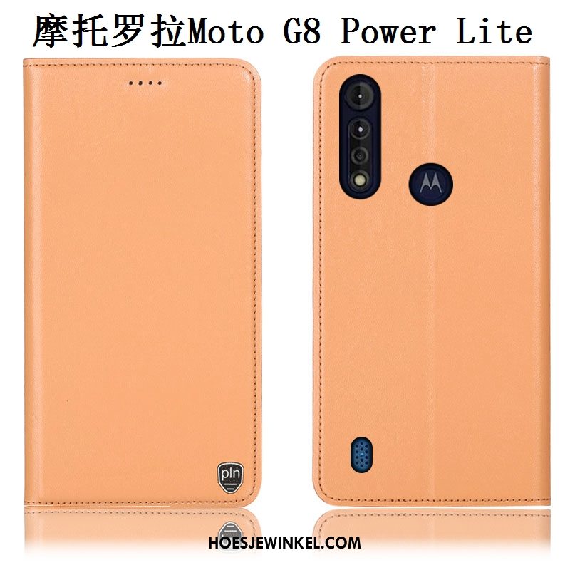 Moto G8 Power Lite Hoesje Anti-fall Echt Leer Folio, Moto G8 Power Lite Hoesje Mobiele Telefoon Bescherming