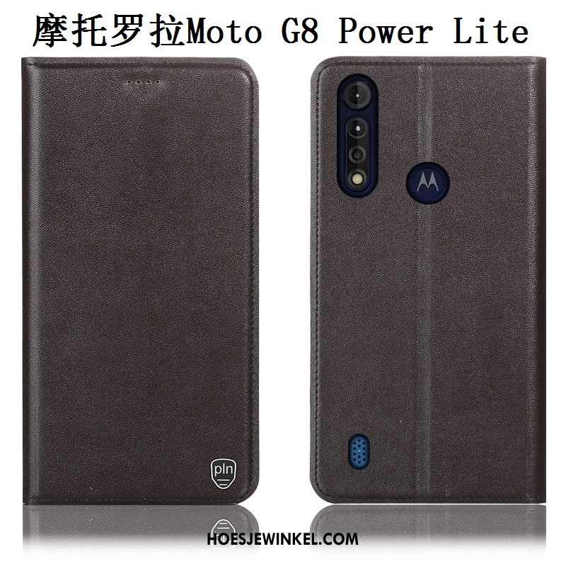 Moto G8 Power Lite Hoesje Anti-fall Echt Leer Folio, Moto G8 Power Lite Hoesje Mobiele Telefoon Bescherming