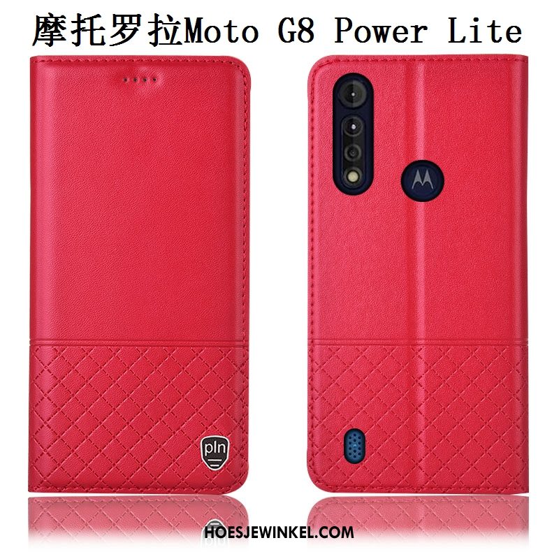 Moto G8 Power Lite Hoesje Echt Leer Leren Etui Mobiele Telefoon, Moto G8 Power Lite Hoesje Blauw Anti-fall