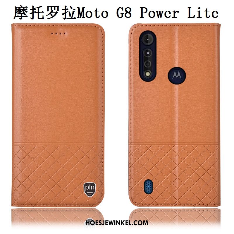 Moto G8 Power Lite Hoesje Echt Leer Leren Etui Mobiele Telefoon, Moto G8 Power Lite Hoesje Blauw Anti-fall