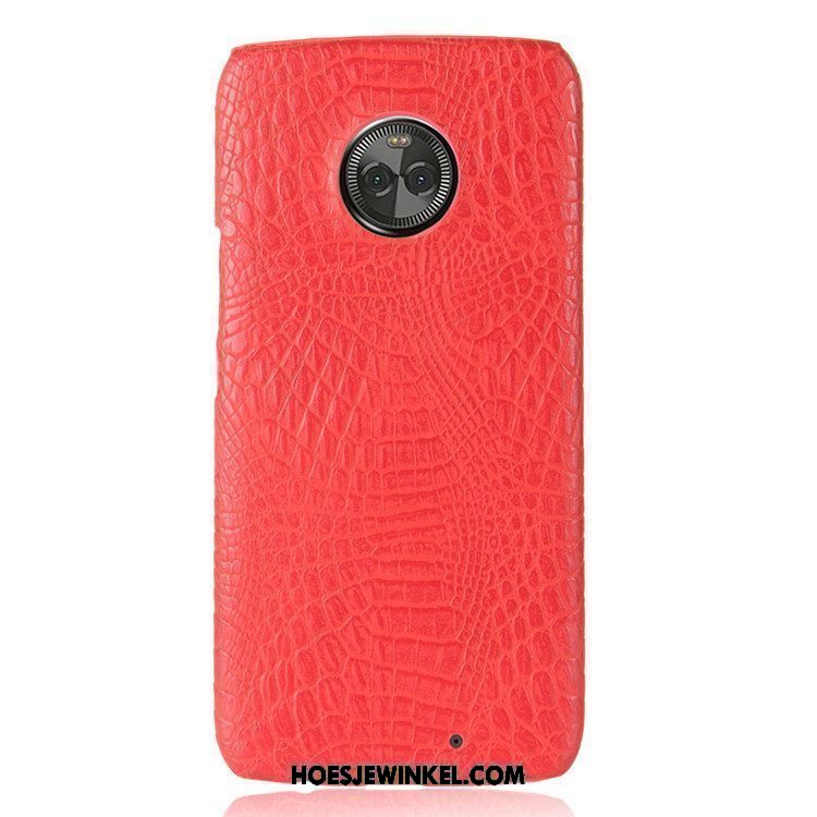 Moto X4 Hoesje Hoes Hard Krokodillenleer, Moto X4 Hoesje Rood Bescherming