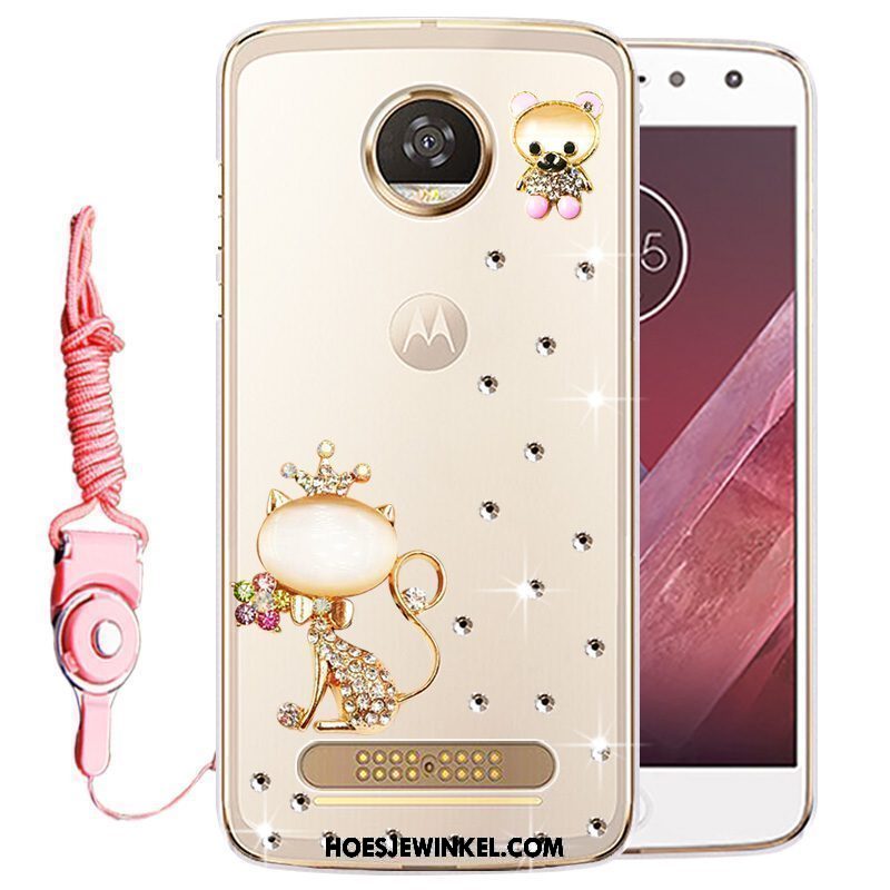 Moto Z2 Play Hoesje Bescherming Met Strass Hoes, Moto Z2 Play Hoesje Mobiele Telefoon Goud