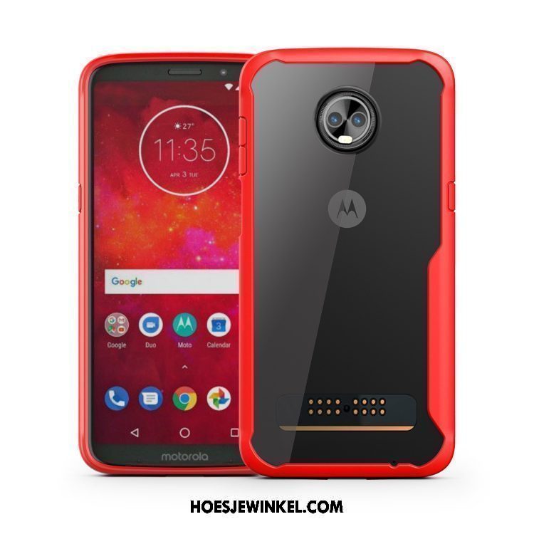 Moto Z3 Play Hoesje Bescherming All Inclusive Hoes, Moto Z3 Play Hoesje Rood Anti-fall