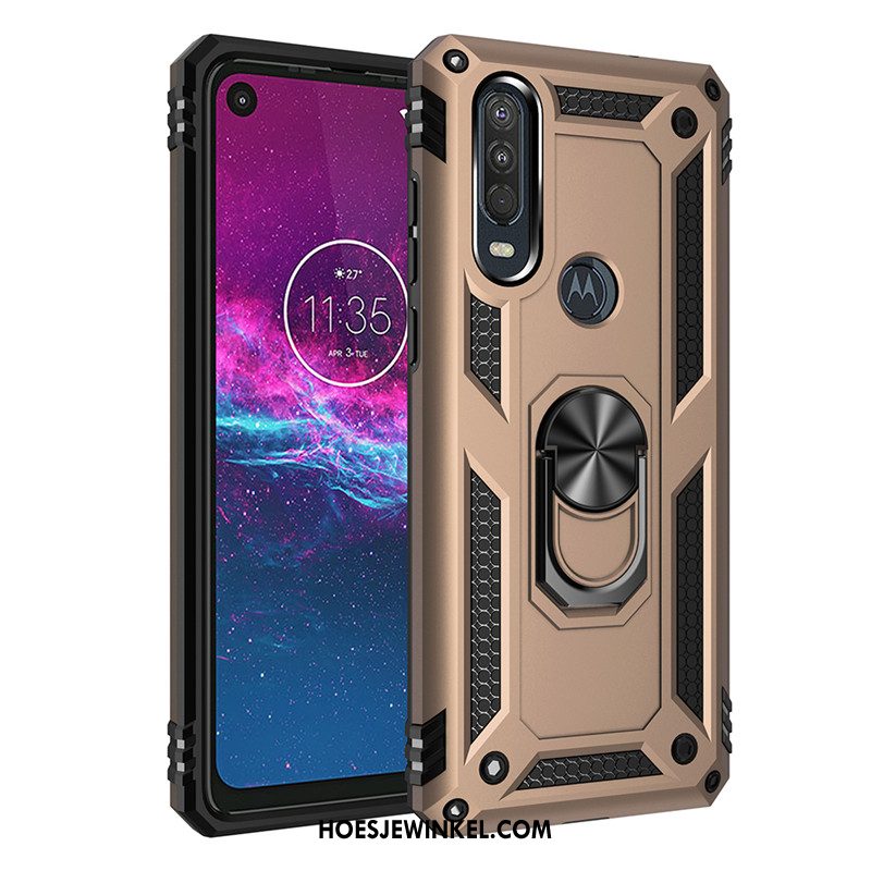 Motorola One Action Hoesje Auto Ondersteuning Anti-fall, Motorola One Action Hoesje Roze Mobiele Telefoon