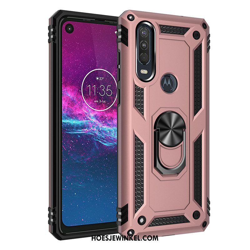 Motorola One Action Hoesje Auto Ondersteuning Anti-fall, Motorola One Action Hoesje Roze Mobiele Telefoon