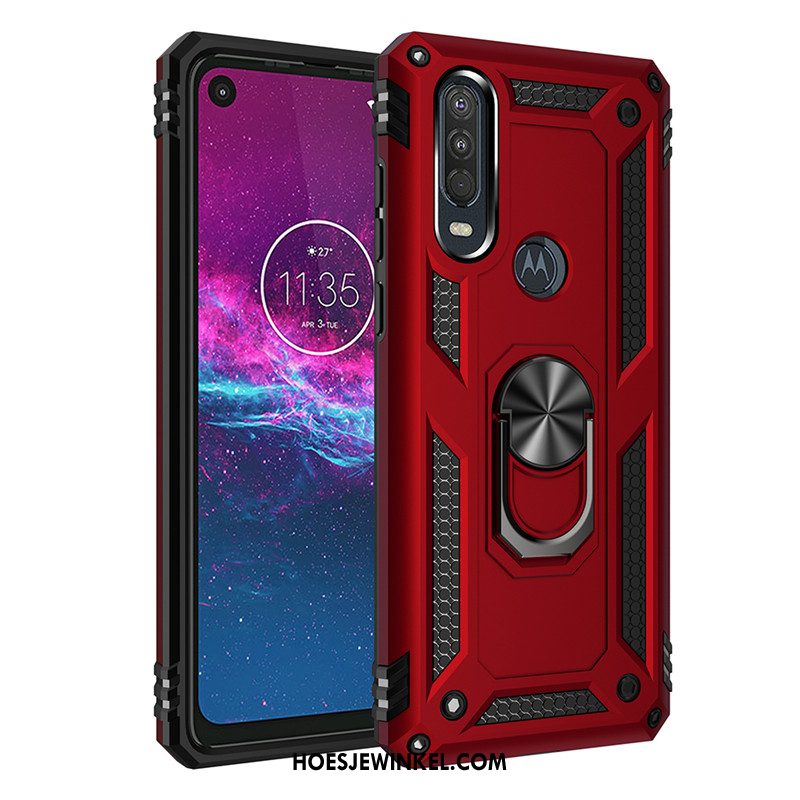 Motorola One Action Hoesje Auto Ondersteuning Anti-fall, Motorola One Action Hoesje Roze Mobiele Telefoon