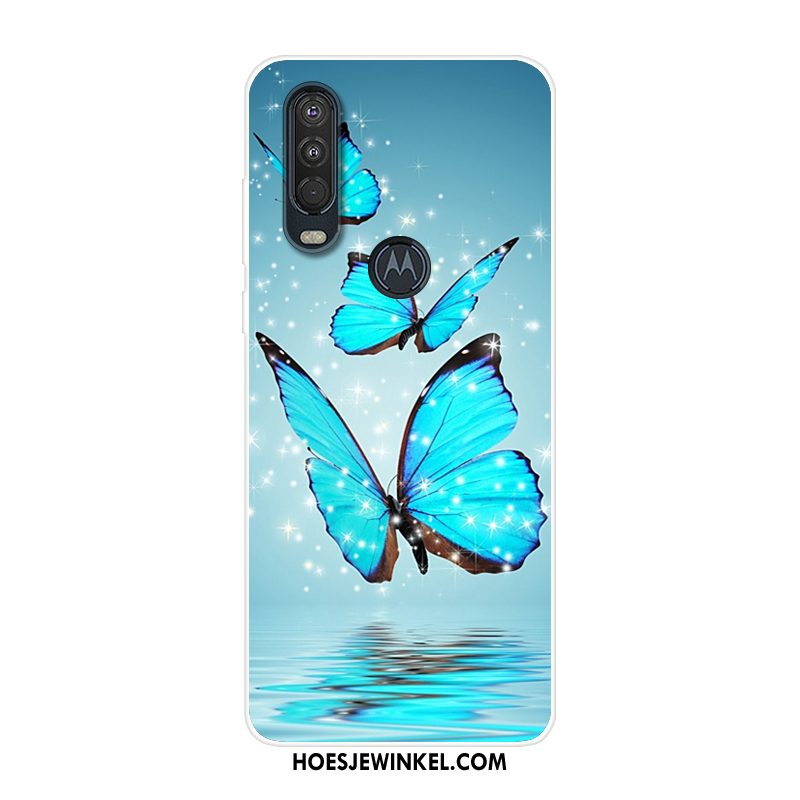 Motorola One Action Hoesje Blauw Mobiele Telefoon Scheppend, Motorola One Action Hoesje Siliconen All Inclusive