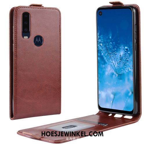 Motorola One Action Hoesje Eenvoudige Bedrijf Hoes, Motorola One Action Hoesje Folio Mobiele Telefoon Braun