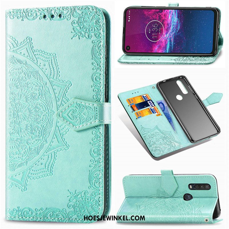 Motorola One Action Hoesje Hanger Leren Etui Hoes, Motorola One Action Hoesje Reliëf Bescherming