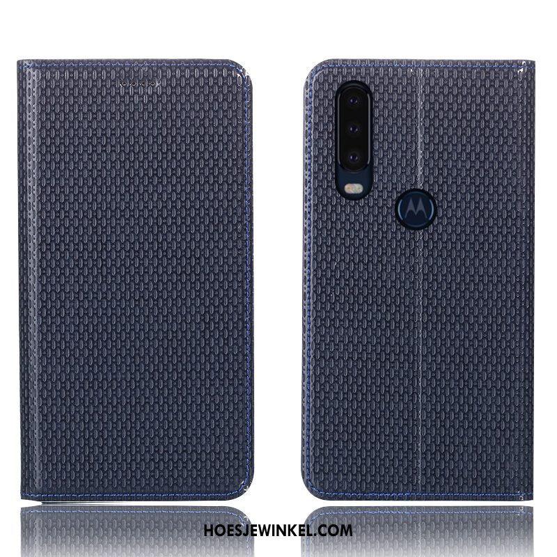 Motorola One Action Hoesje Mobiele Telefoon Groen Echt Leer, Motorola One Action Hoesje Folio Hoes