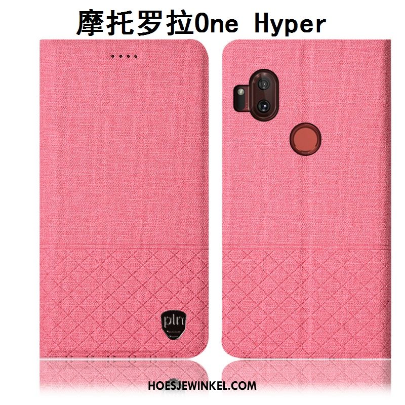 Motorola One Hyper Hoesje Anti-fall Hoes Grijs, Motorola One Hyper Hoesje Leren Etui Bescherming