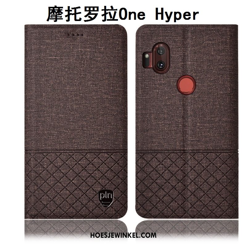 Motorola One Hyper Hoesje Anti-fall Hoes Grijs, Motorola One Hyper Hoesje Leren Etui Bescherming