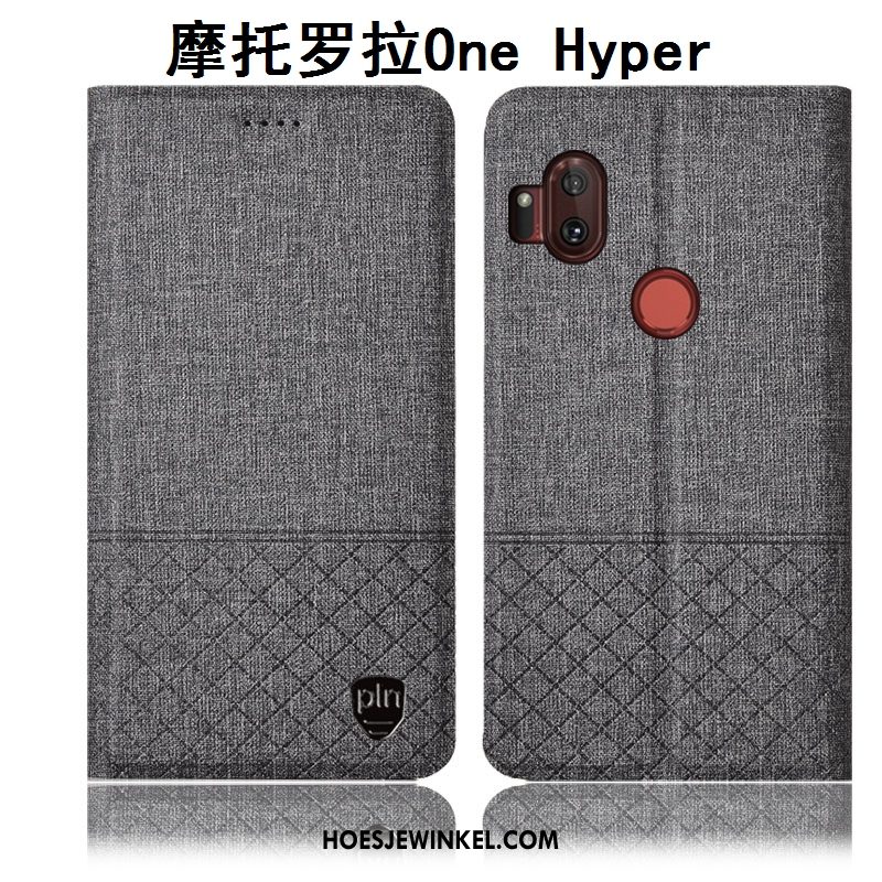 Motorola One Hyper Hoesje Anti-fall Hoes Grijs, Motorola One Hyper Hoesje Leren Etui Bescherming