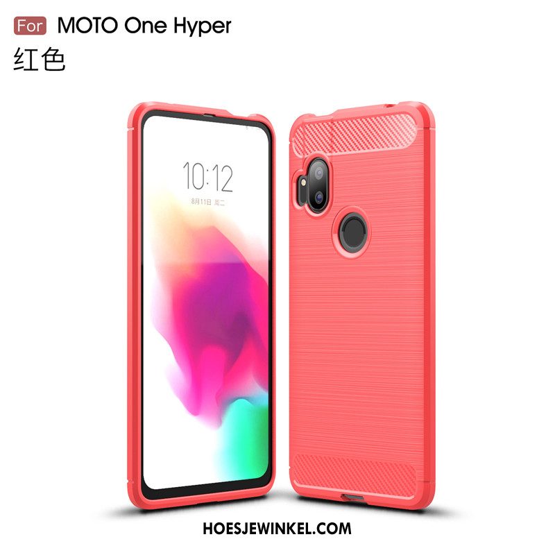 Motorola One Hyper Hoesje Effen Kleur Bescherming Anti-fall, Motorola One Hyper Hoesje Zacht Rood