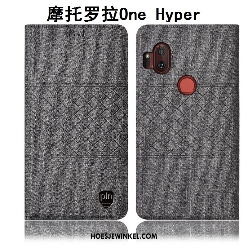 Motorola One Hyper Hoesje Folio Katoen En Linnen Hoes, Motorola One Hyper Hoesje Grijs Bescherming