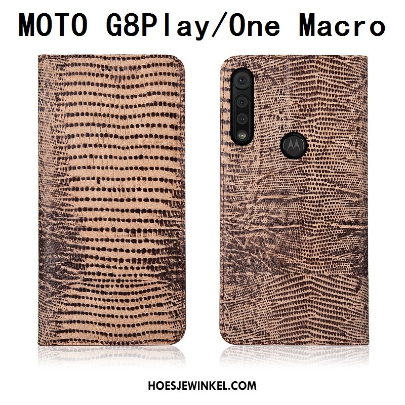 Motorola One Macro Hoesje Echt Leer Bescherming Mobiele Telefoon, Motorola One Macro Hoesje Leren Etui Hoes Braun