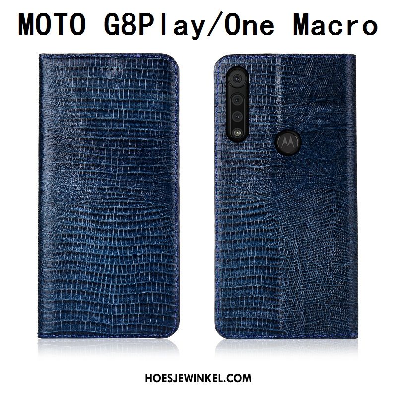 Motorola One Macro Hoesje Echt Leer Bescherming Mobiele Telefoon, Motorola One Macro Hoesje Leren Etui Hoes Braun