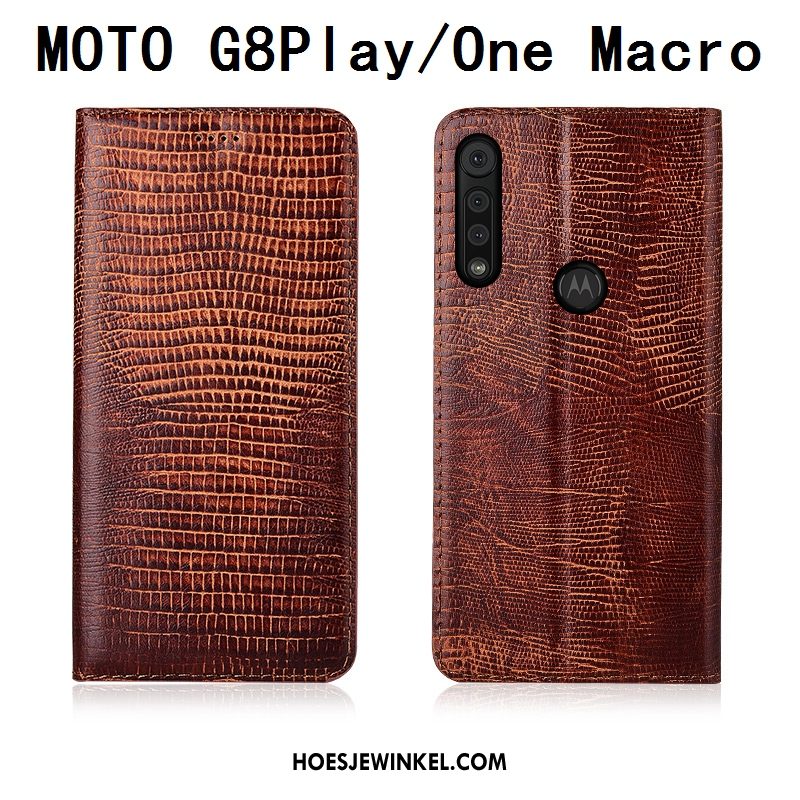 Motorola One Macro Hoesje Echt Leer Bescherming Mobiele Telefoon, Motorola One Macro Hoesje Leren Etui Hoes Braun