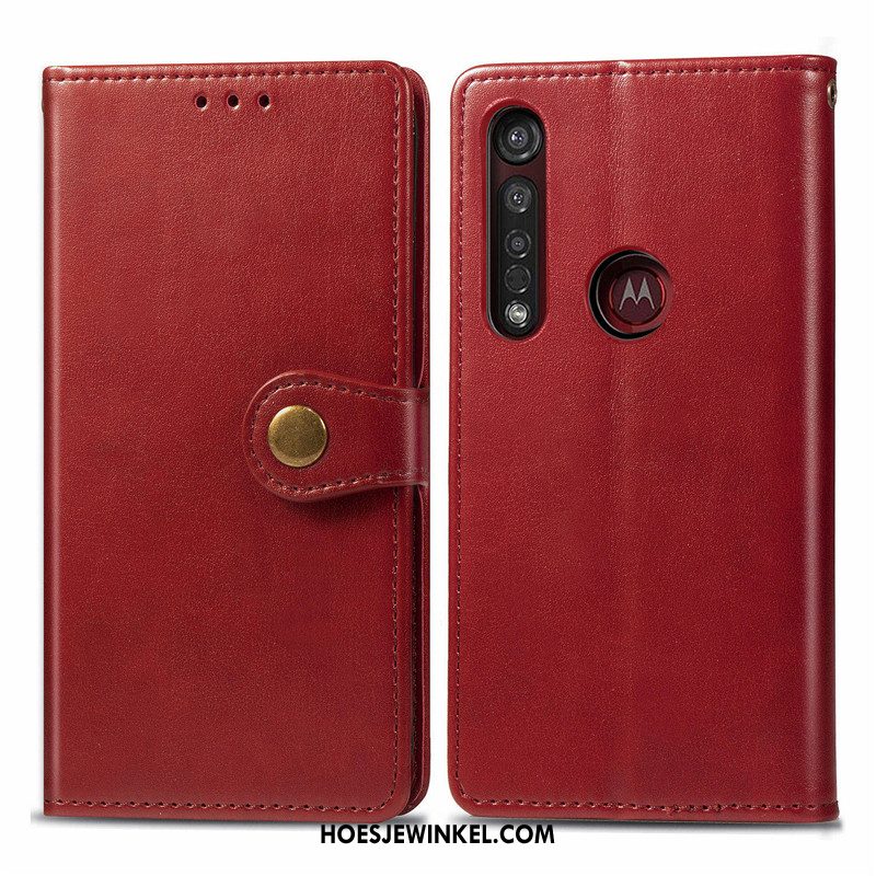 Motorola One Macro Hoesje Folio Rood Hoes, Motorola One Macro Hoesje Bescherming Eenvoudige