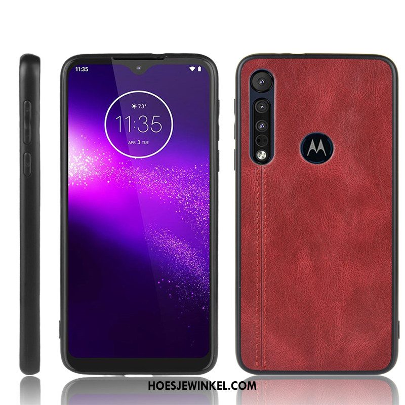 Motorola One Macro Hoesje Mobiele Telefoon Rood Patroon, Motorola One Macro Hoesje Hoes Koe