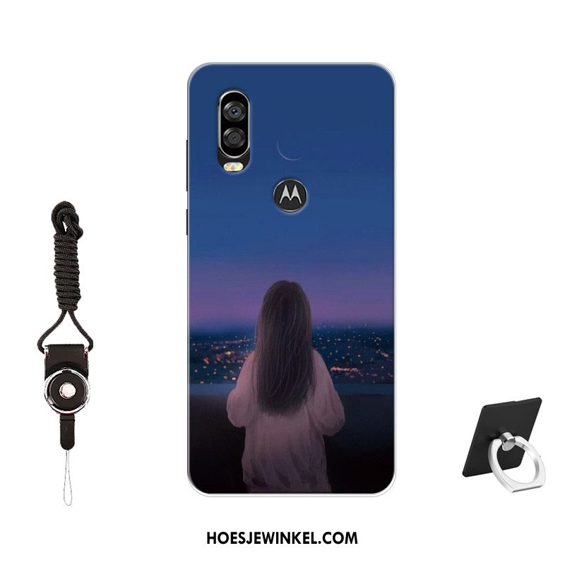 Motorola One Vision Hoesje Patroon Siliconen Skärmskydd, Motorola One Vision Hoesje Bescherming Antislip