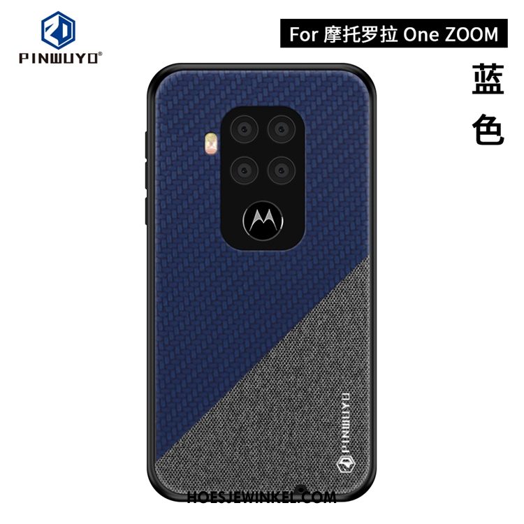 Motorola One Zoom Hoesje Blauw Mobiele Telefoon Canvas, Motorola One Zoom Hoesje Patroon Dun